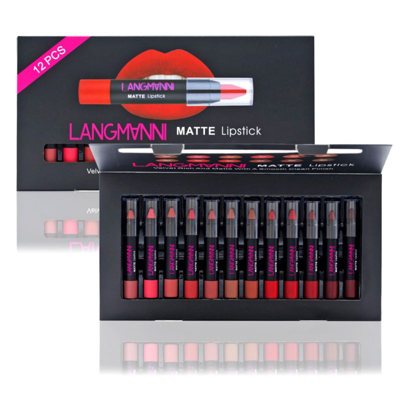 langmanni 12pcs Sexy Matte Lipstick Waterproof Kits Lips Makeup Nutritious Velvet Lip Stick Tint Nude Makeup Cosmetic